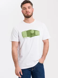 T-shirt męski biały z nadrukiem 15803-008<Cross Jeans Discount