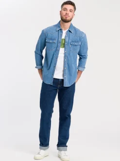 T-shirt męski biały z nadrukiem 15803-008<Cross Jeans Discount