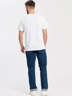 T-shirt męski biały z nadrukiem 15803-008<Cross Jeans Discount