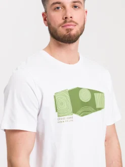 T-shirt męski biały z nadrukiem 15803-008<Cross Jeans Discount