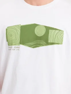 T-shirt męski biały z nadrukiem 15803-008<Cross Jeans Discount