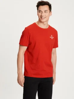 T-shirt męski czerwony z nadrukiem 15896-007<Cross Jeans Fashion