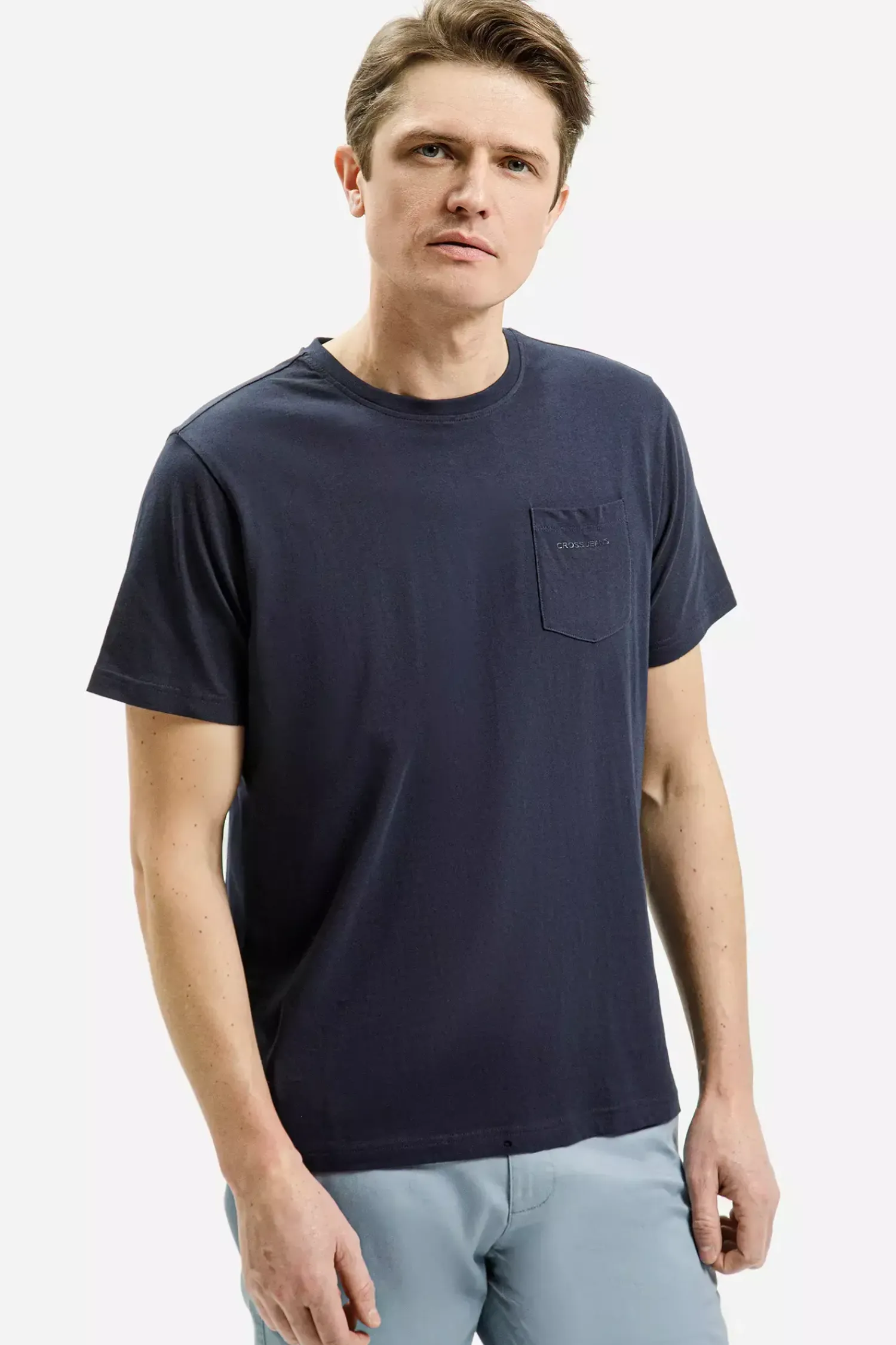T-shirt męski granatowy 16107-001<Cross Jeans Outlet