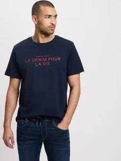 T-shirt męski granatowy 16076-001<Cross Jeans Outlet