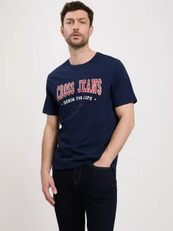 T-shirt męski granatowy 16016-001<Cross Jeans Clearance
