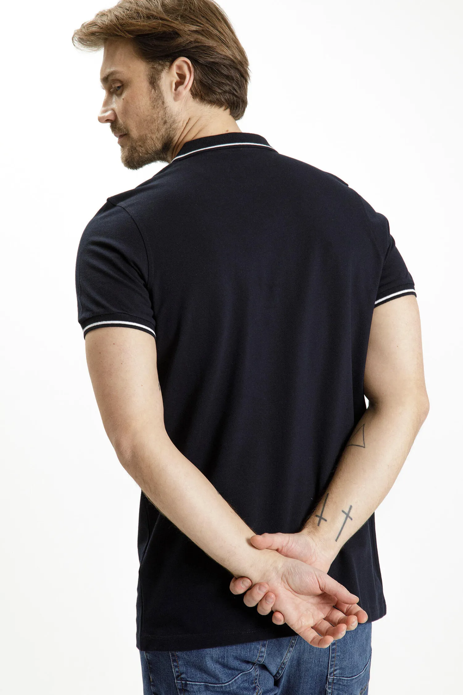 T-shirt męski granatowy polo 15295-001<Cross Jeans Clearance