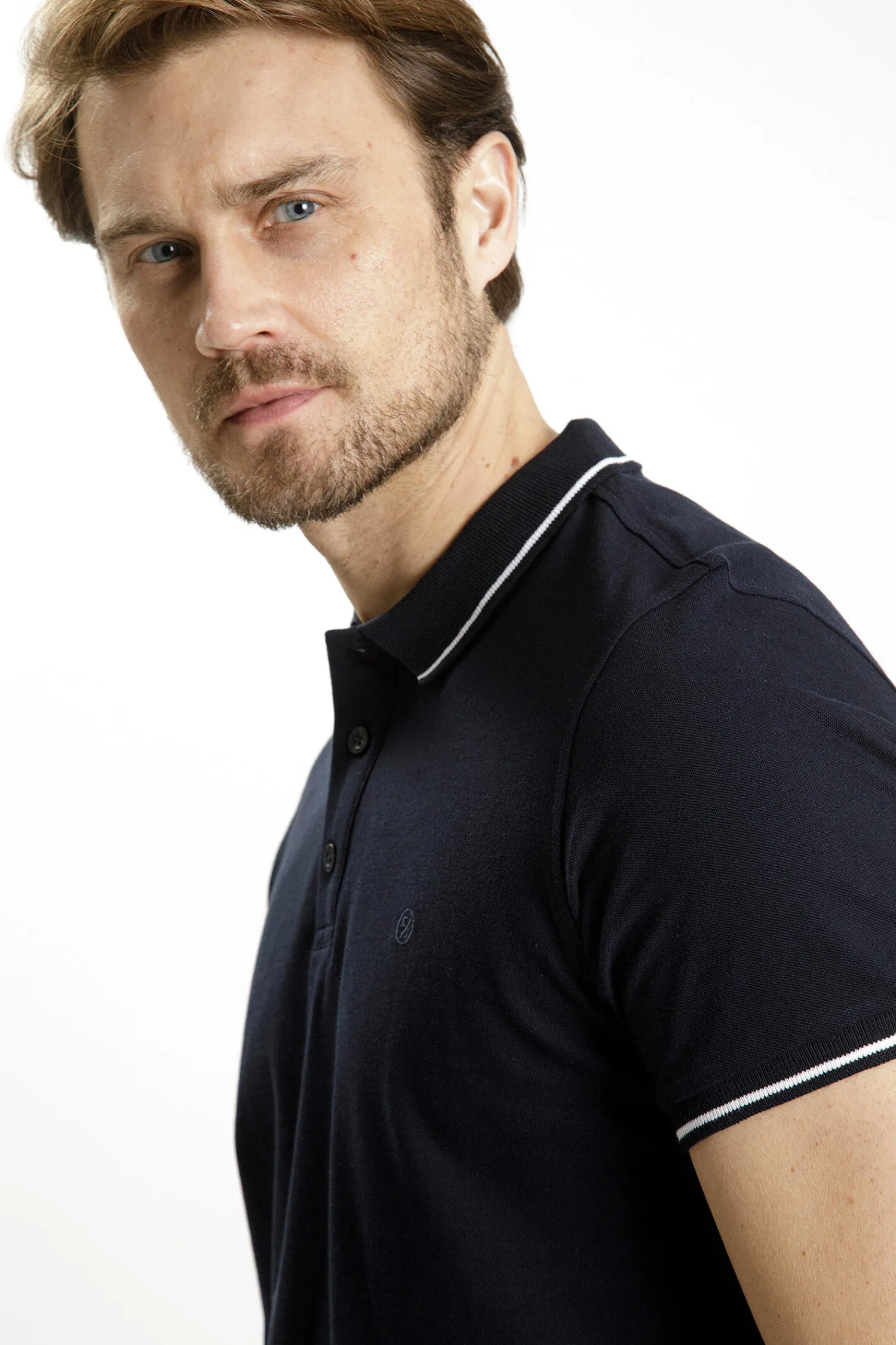 T-shirt męski granatowy polo 15295-001<Cross Jeans Clearance