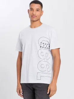 T-shirt męski jasny z nadrukiem 15794-201 ECRU MELANGE<Cross Jeans New