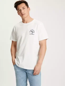 T-shirt męski jasny z nadrukiem 15908-028<Cross Jeans Discount