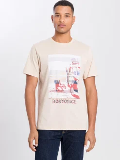 T-shirt męski jasny z nadrukiem 15801-105 LIGHT BEIGE<Cross Jeans Discount