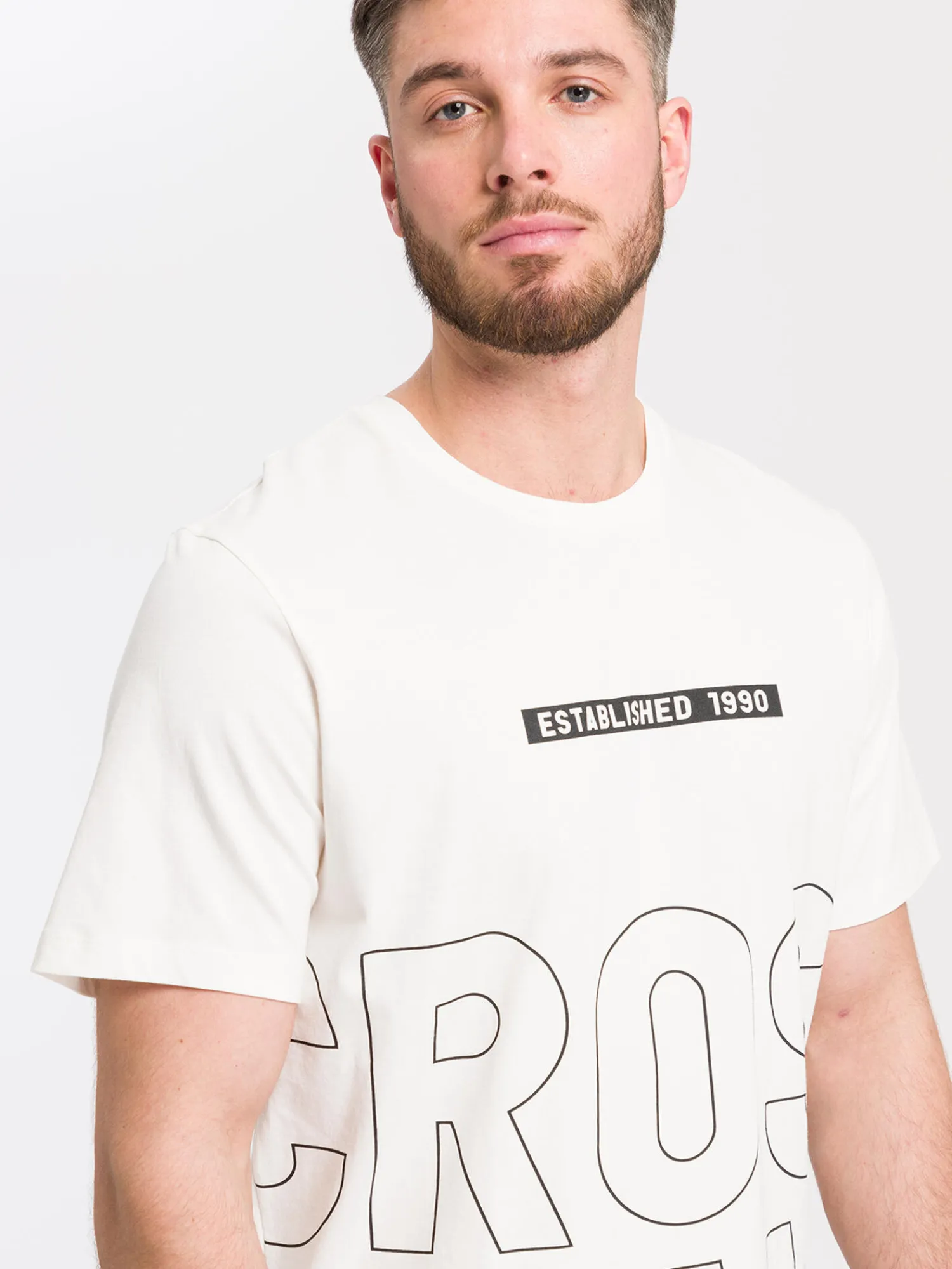 T-shirt męski jasny z nadrukiem 15788-028<Cross Jeans New