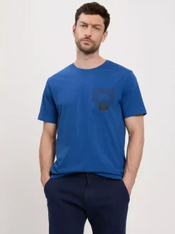 T-shirt męski niebieski 16015-014<Cross Jeans Online