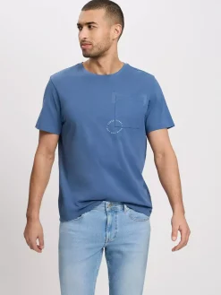 T-shirt męski niebieski 16055-005<Cross Jeans Discount