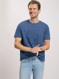 T-shirt męski niebieski 16090-005<Cross Jeans Online