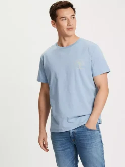 T-shirt męski niebieski z nadrukiem 15908-005<Cross Jeans Fashion