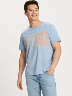 T-shirt męski niebieski z nadrukiem 15905-005<Cross Jeans Clearance