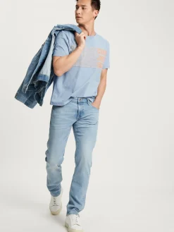 T-shirt męski niebieski z nadrukiem 15905-005<Cross Jeans Clearance