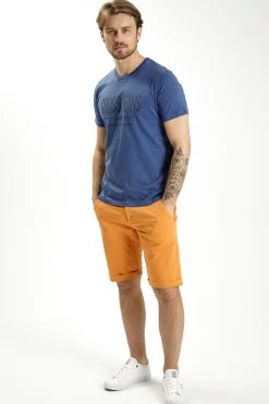 T-shirt męski niebieski z nadrukiem 15821-005<Cross Jeans Online