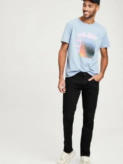 T-shirt męski niebieski z nadrukiem 15914-005<Cross Jeans Sale