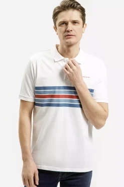 T-shirt męski polo biały z nadrukiem 16069-008<Cross Jeans Best
