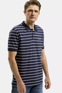 T-shirt męski polo granatowy w paski 16053-001<Cross Jeans Online
