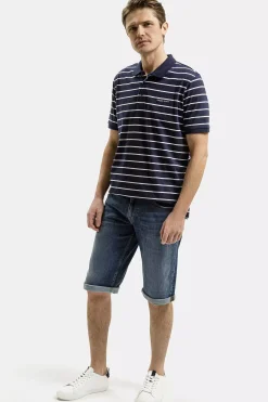 T-shirt męski polo granatowy w paski 16053-001<Cross Jeans Online
