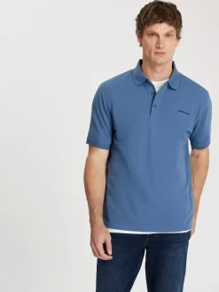 T-shirt męski polo niebieski 16081-005<Cross Jeans Fashion