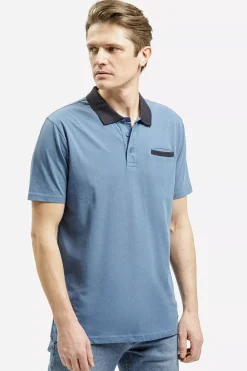 T-shirt męski polo niebieski 16066-005<Cross Jeans Best