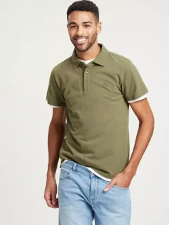 T-shirt męski polo zielony 15937-002<Cross Jeans Online