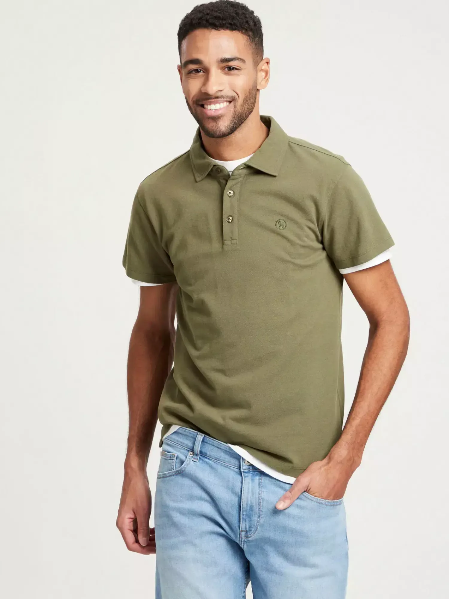 T-shirt męski polo zielony 15937-002<Cross Jeans Online