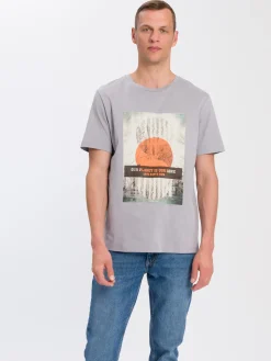 T-shirt męski szary z nadrukiem 15864-113 LIGHT GREY<Cross Jeans New