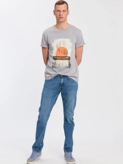T-shirt męski szary z nadrukiem 15864-113 LIGHT GREY<Cross Jeans New