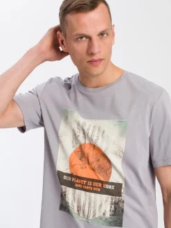 T-shirt męski szary z nadrukiem 15864-113 LIGHT GREY<Cross Jeans New