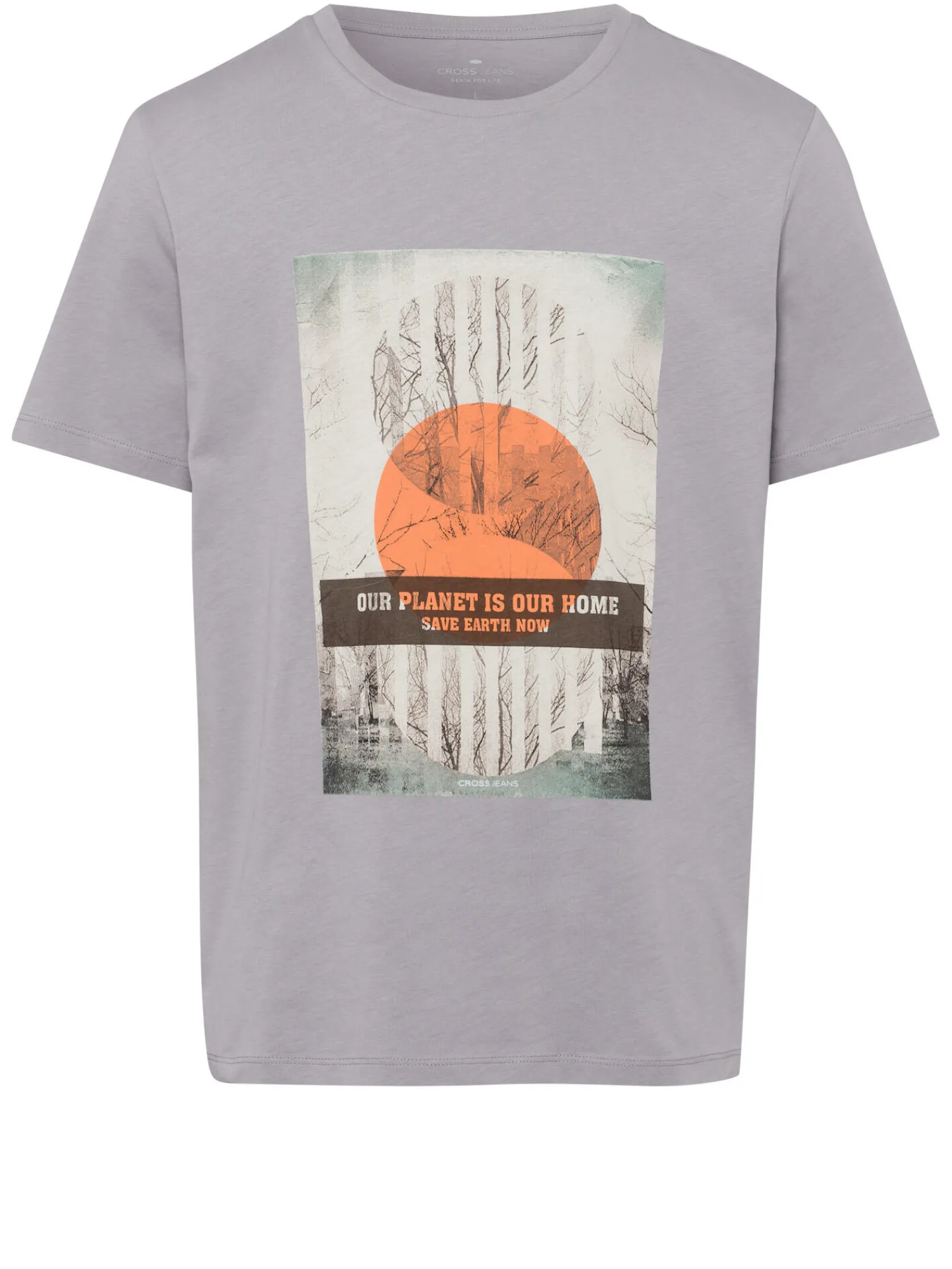 T-shirt męski szary z nadrukiem 15864-113 LIGHT GREY<Cross Jeans New