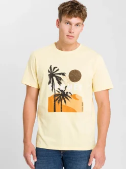 T-shirt męski żółty z nadrukiem 15796-011 YELLOW<Cross Jeans New