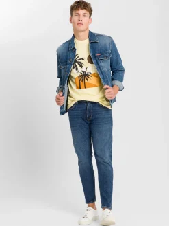 T-shirt męski żółty z nadrukiem 15796-011 YELLOW<Cross Jeans New