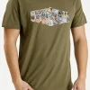 T-shirt męski zielony z nadrukiem 15744-002<Cross Jeans Discount