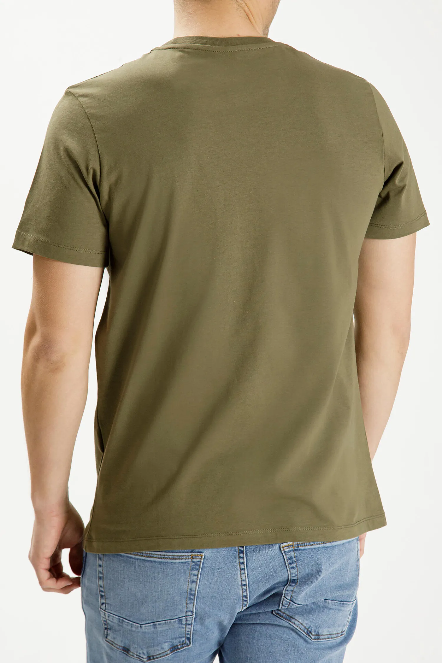 T-shirt męski zielony z nadrukiem 15744-002<Cross Jeans Discount